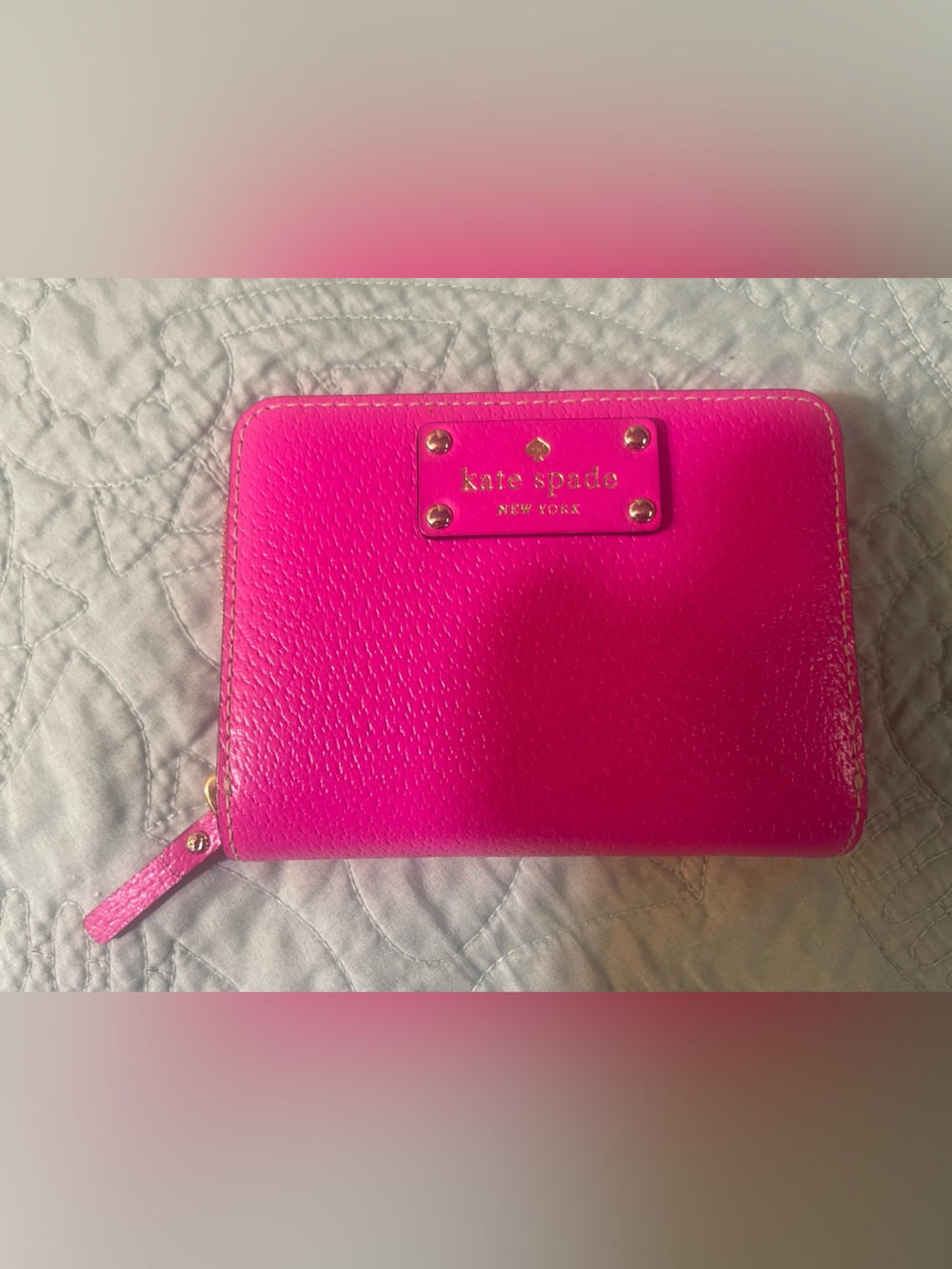 kate spade Bright Pink Zip-Around Pebbled Leather Wallet - Picture 2 of 5